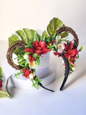 Floral Red Garden Ear Headband for Women